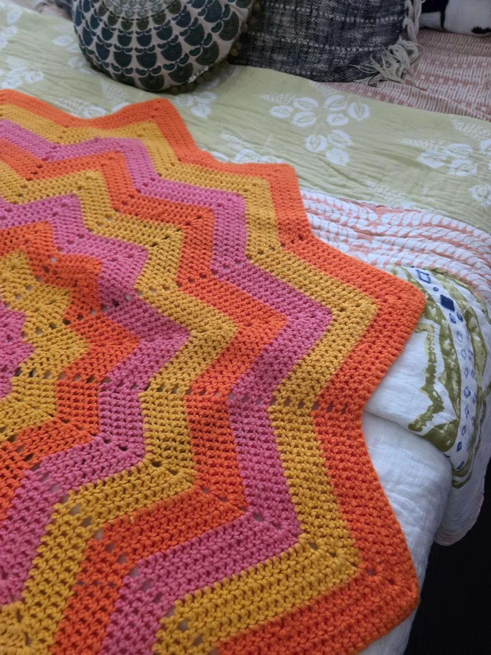 Handmade Starburst Crochet Throw Blanket - Pink & Orange